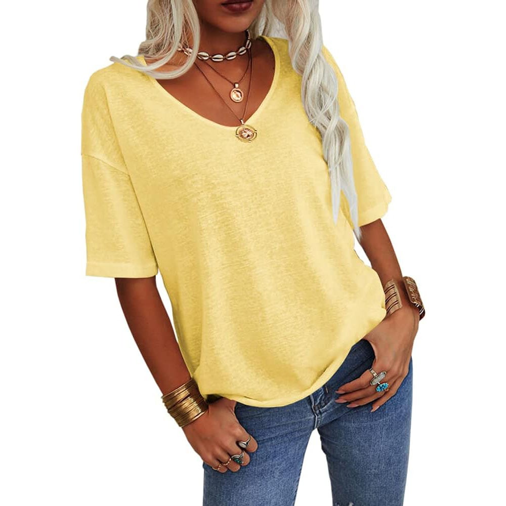 Damen V-Ausschnitt T-Shirt in Unifarbe [Im Angebot & schneller Versand!]