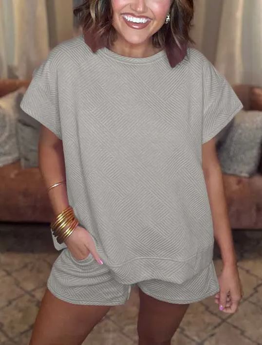 2024 Neues einfarbiges strukturiertes Damen-Shorts-Set mit Kordelzug (2 kaufen, kostenloser Versand)