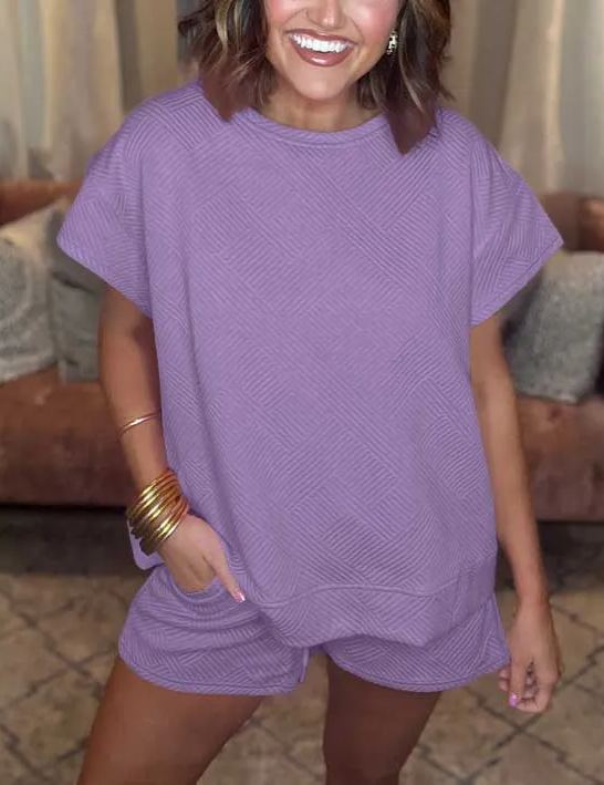 2024 Neues einfarbiges strukturiertes Damen-Shorts-Set mit Kordelzug (2 kaufen, kostenloser Versand)