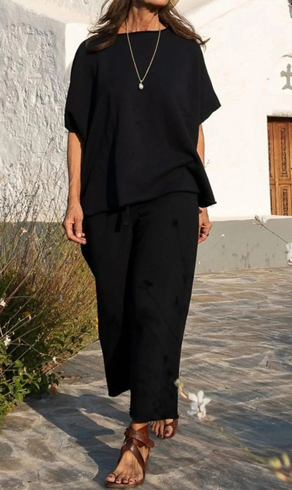 2024 Neues lässiges Fledermausärmel-Pullover-Oberteil und Wide-Leg-Set (Kaufe 2, versandkostenfrei)