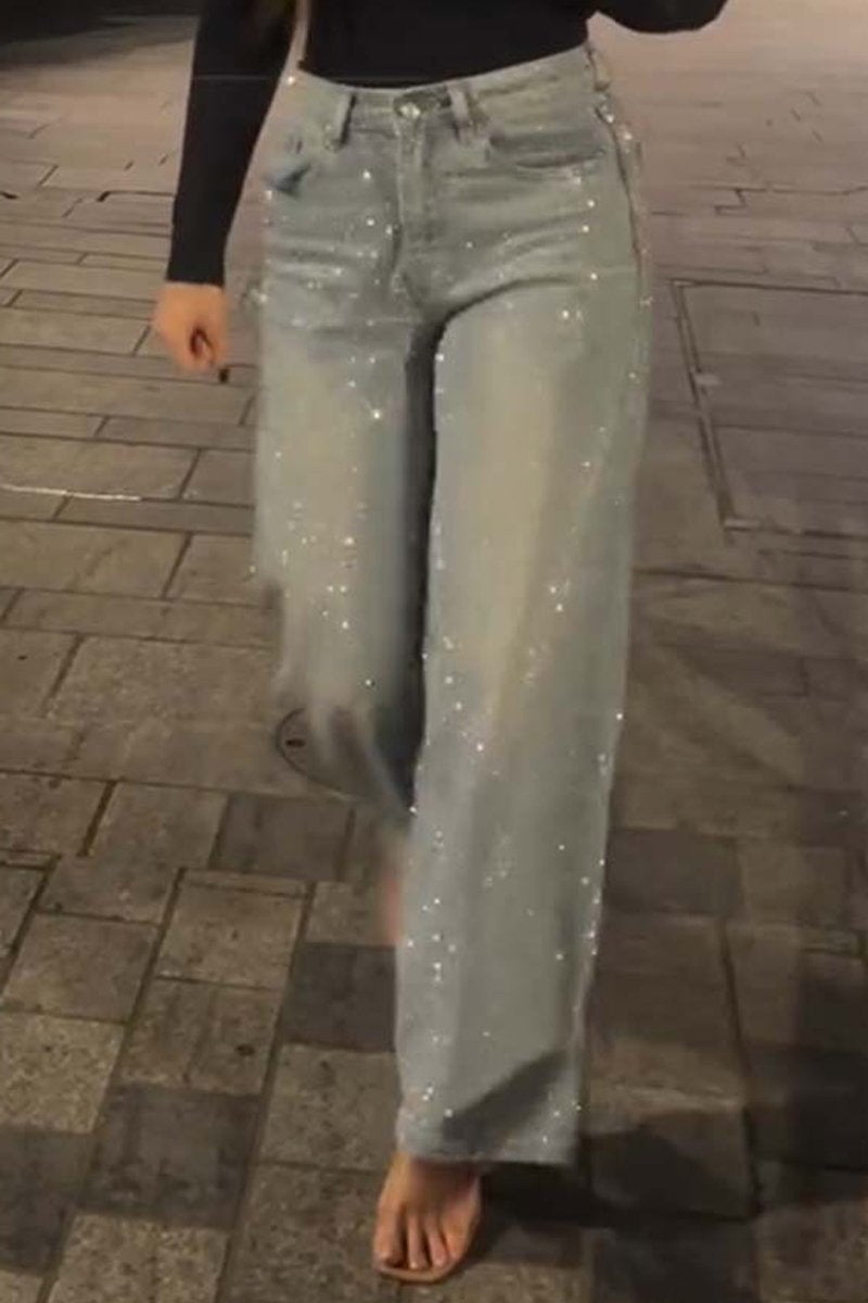 Damen-Freizeithose aus Denim mit Strasssteinen
