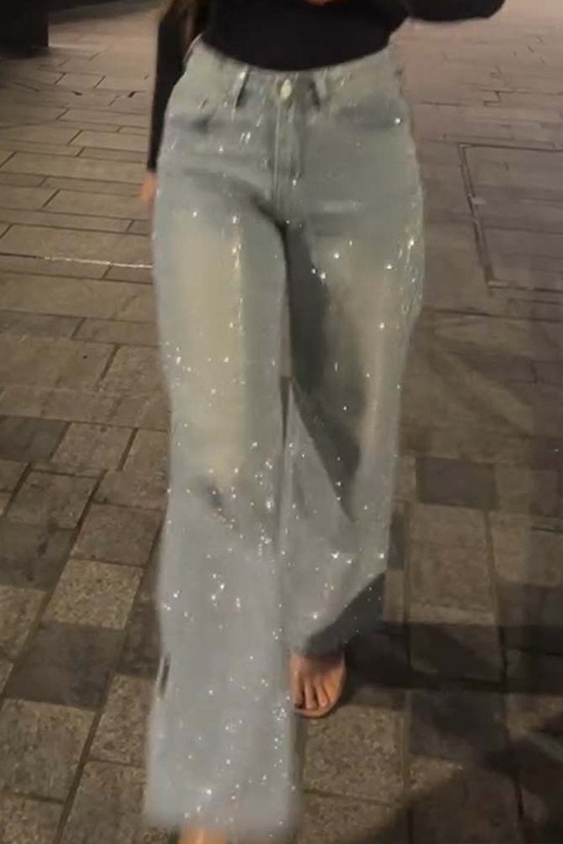 Damen-Freizeithose aus Denim mit Strasssteinen